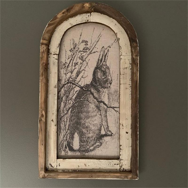 

Деревянная табличка с ретро-кроликом, дизайн арки, интересное украшение для деревенского дома, деревянная вывеска, украшения для дома, украшение для дома Flat