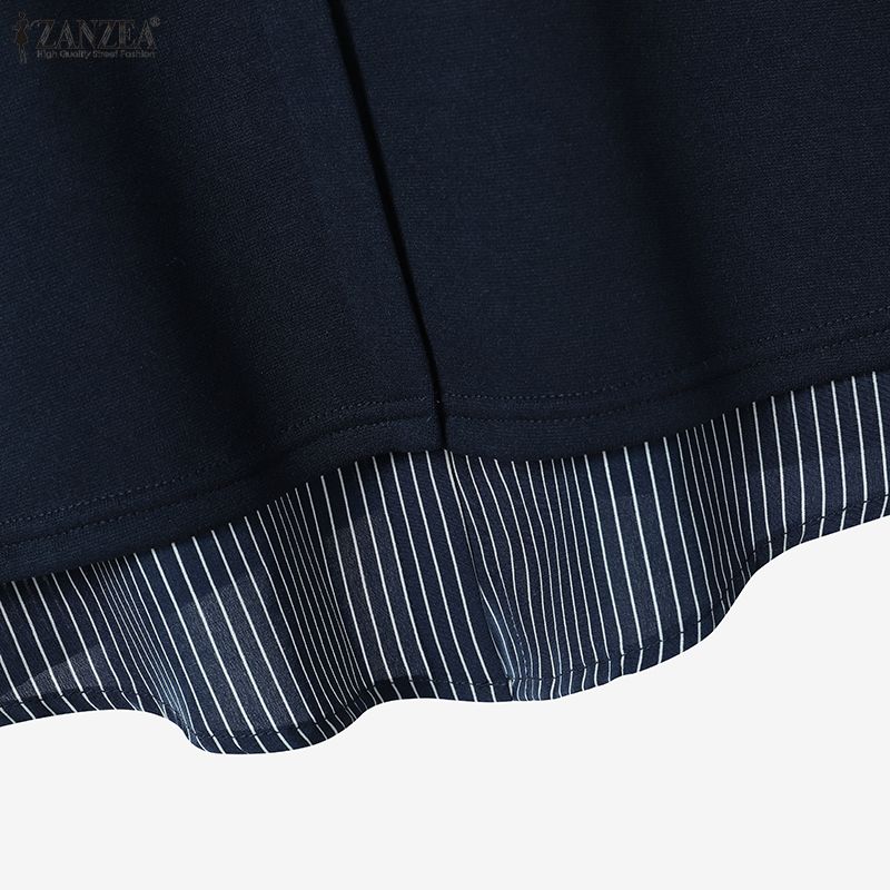 ZANZEA Women Splice Long Sleeve Blouse and Skirts Casual Two Piece Suit Sets