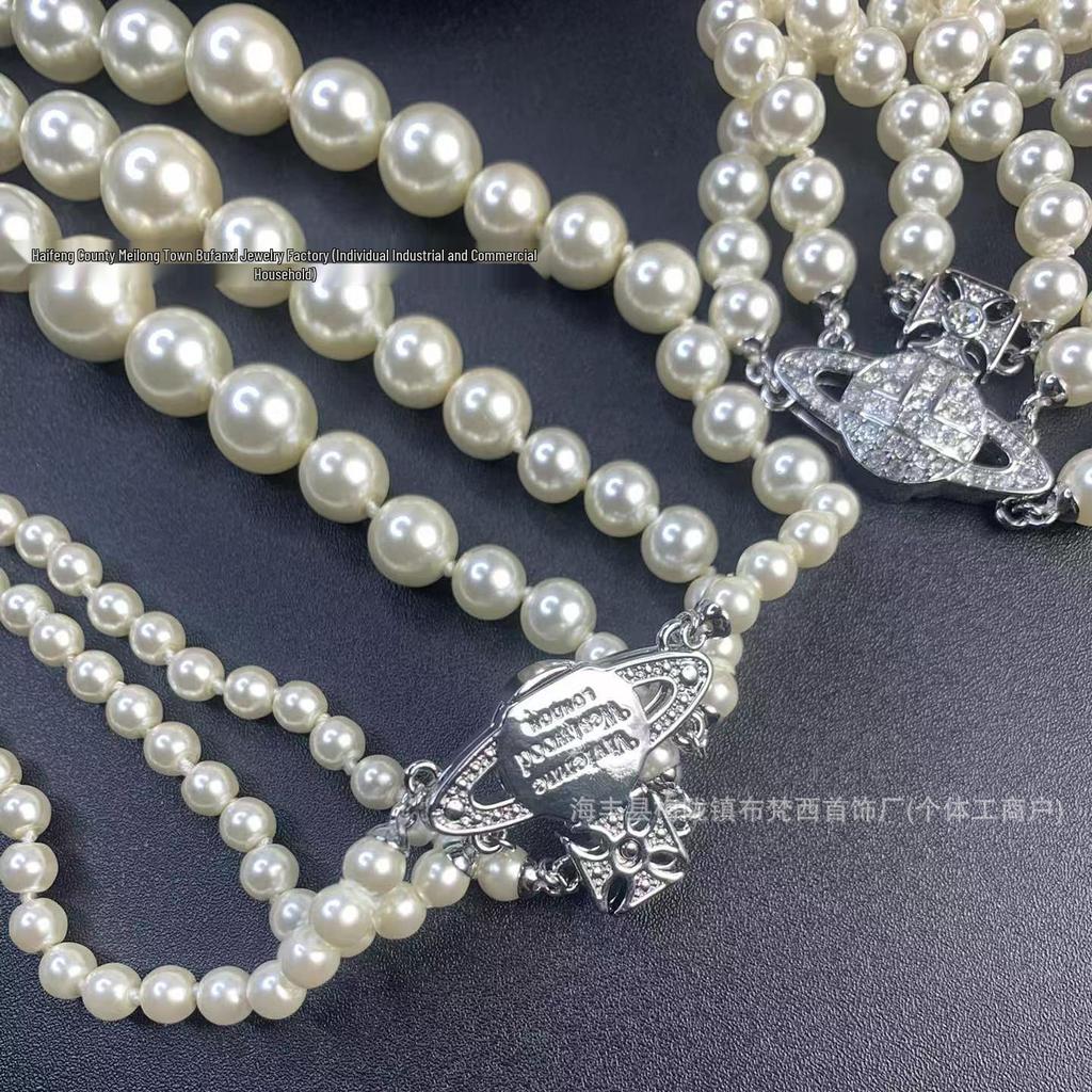 Empress Cixi Pearl Necklace: Three-Layer Magnetic Buckle in French Retro Style