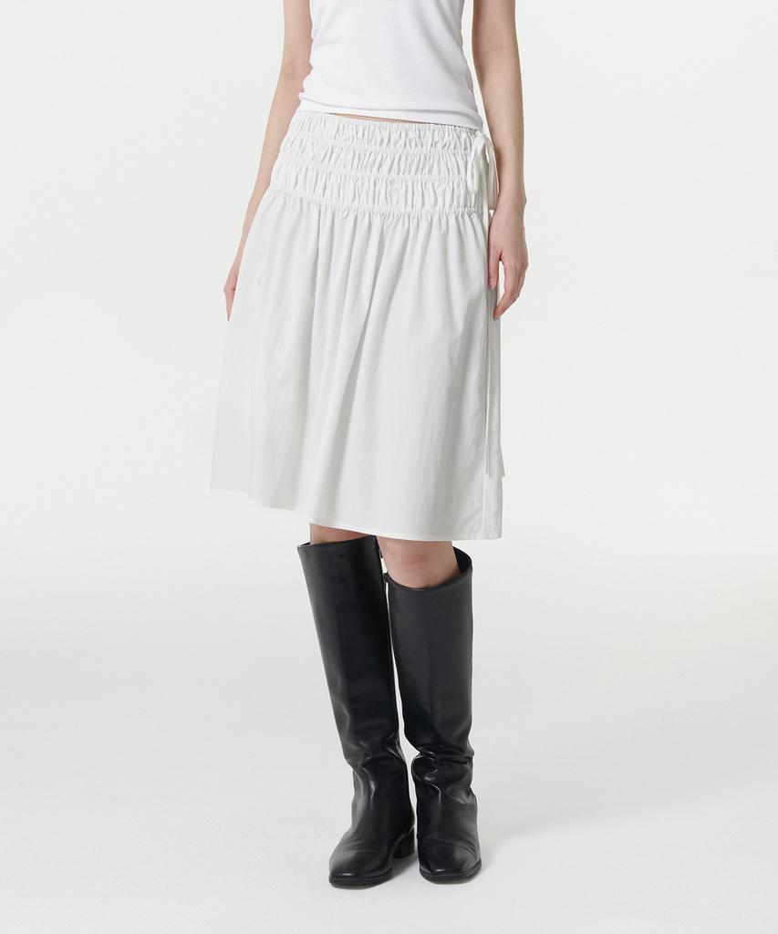 Musinsa Standard Woman Women'S Shirred Knee-Length Elastic Skirt [White]