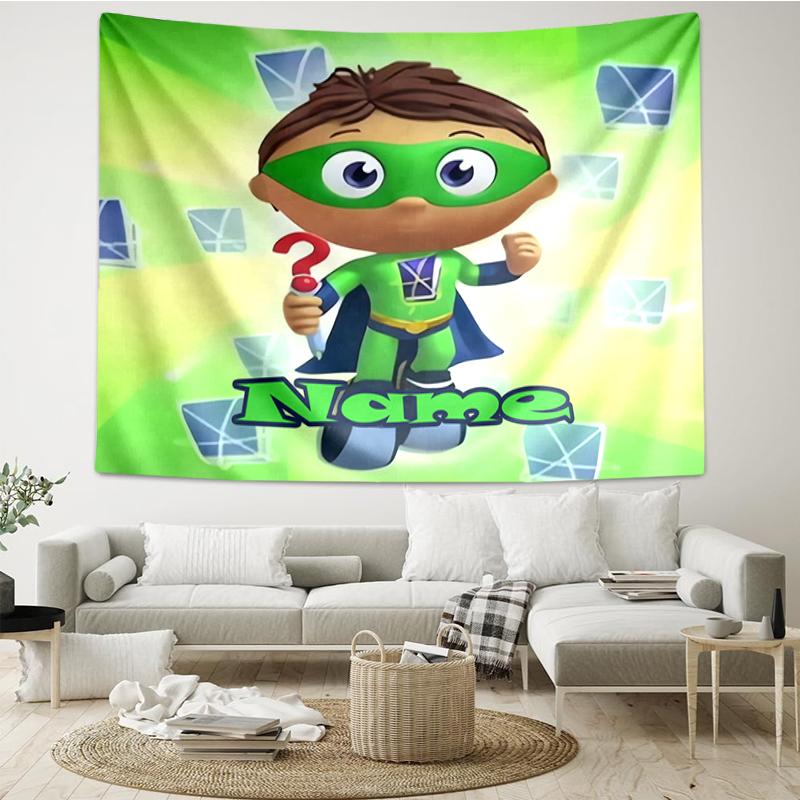 Custom Name Super Why Print Tapestry, Backdrop, Easy Setup, Ideal for Bedroom, Office & Living Room, with Aesthetic Wall Hanging Decor.