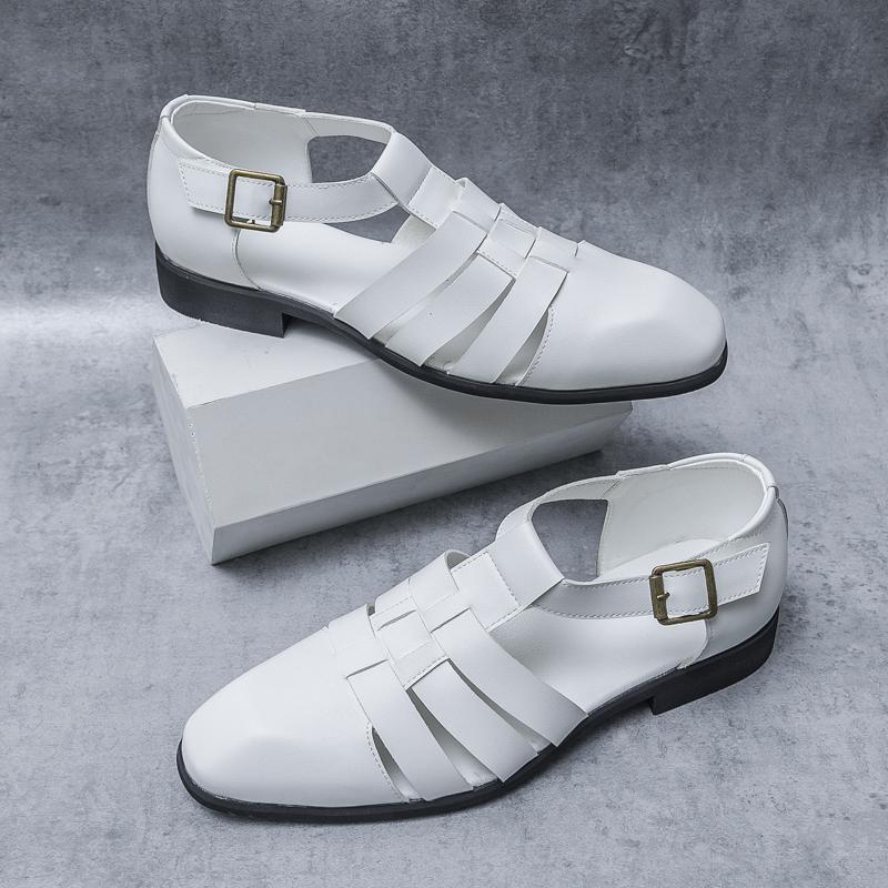 Sommer Trend Neue Herren Gladiatoren Schwarz Weiß Slip On Lackleder Freizeitschuhe Atmungsaktive Strandsandalen Outdoor Hausschuhe 38-46