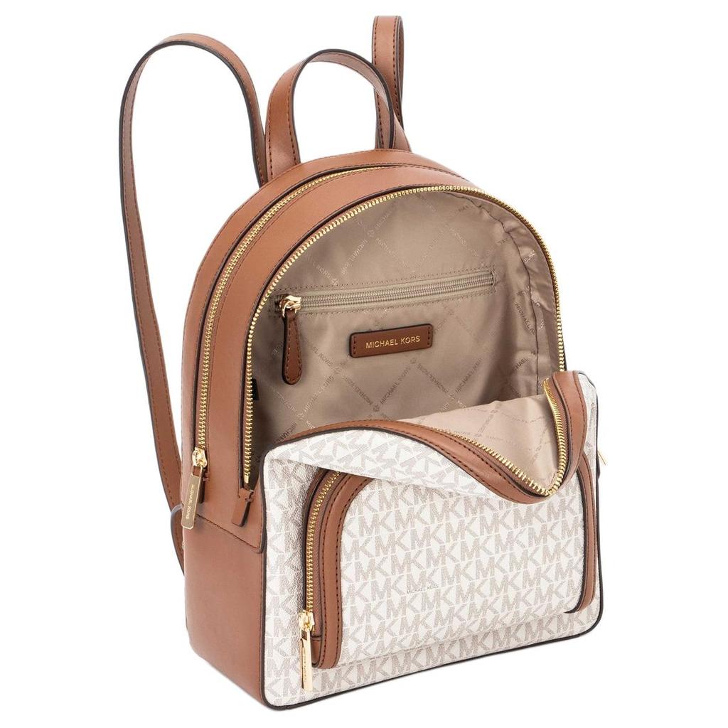 Michael Kors Mk Jaycee Series 24 Zipper Closure Classic Monogram Coated Canvas And Leather Backpack Women backpack Vanilla Brown 35S2G8TB2B-150
