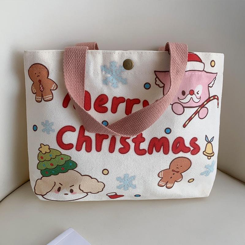 Canvas Tote Bag Cute Storage Bag Large Capacity Mini Handbags Portable Cartoon Print Lunch Bag