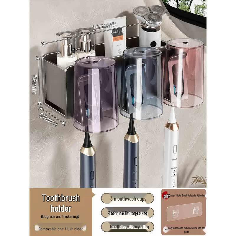 HANDUNYOU 3-Cup Wall-Mounted Toothbrush Holder