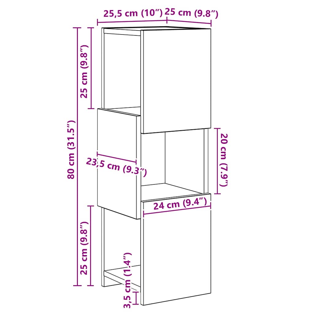Corner Cabinet 25.5x25x80cm Engineered Wood Concrete Grey
