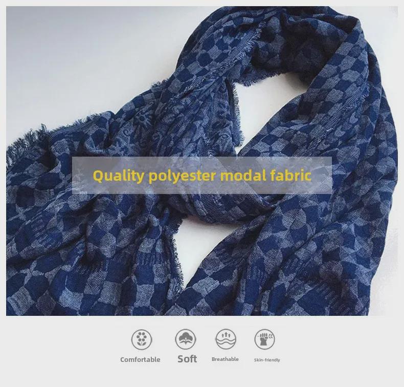 2023 New Women's Japanese Batik Navy Blue Polka Dot & Star Double-Layer Jacquard Scarf Shawl