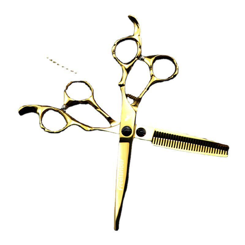 6.0" Golden God Walker Bamboo Handle Hairdressing Scissors - Straight & Thinning Shears for Barbers