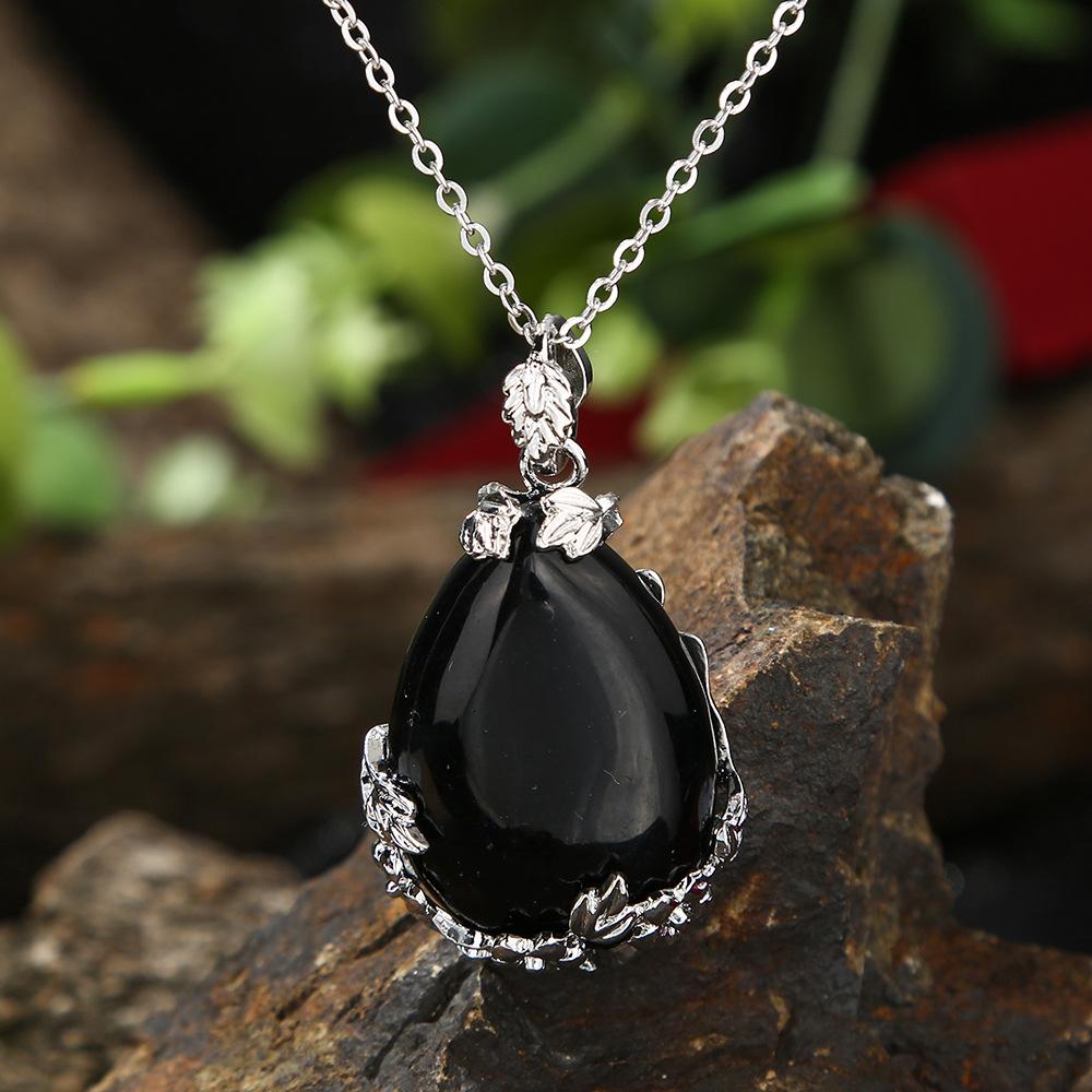 1pc Fashion Sweater Chain Teardrop-shaped Natural Stone Rose Necklace Ladies Pendant Jewelry Gifts