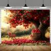 2D Apple Harvest Tapestry Cloth Orchard Garden with Red Apples Decor