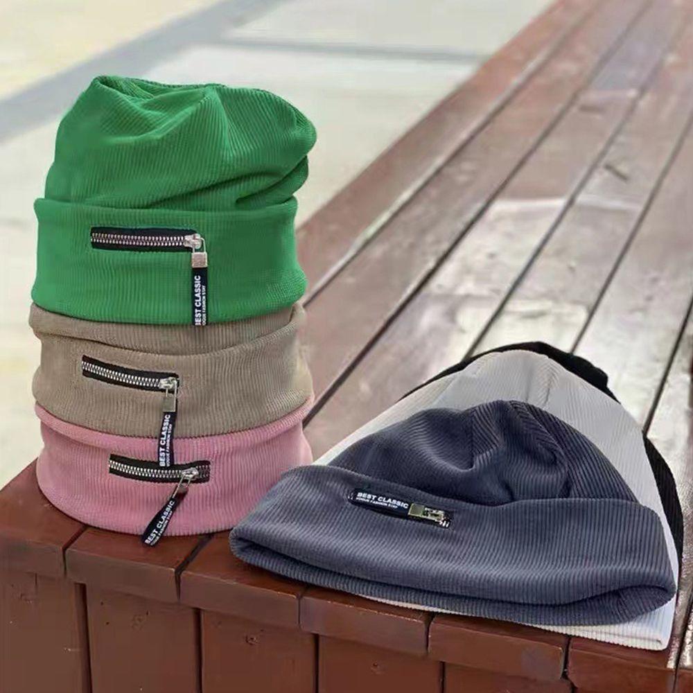 Crochet Couple Bonnet Hat Men Women Hat Korean Style Hat Knitting Zipper Beanie Baggy Melon Cap