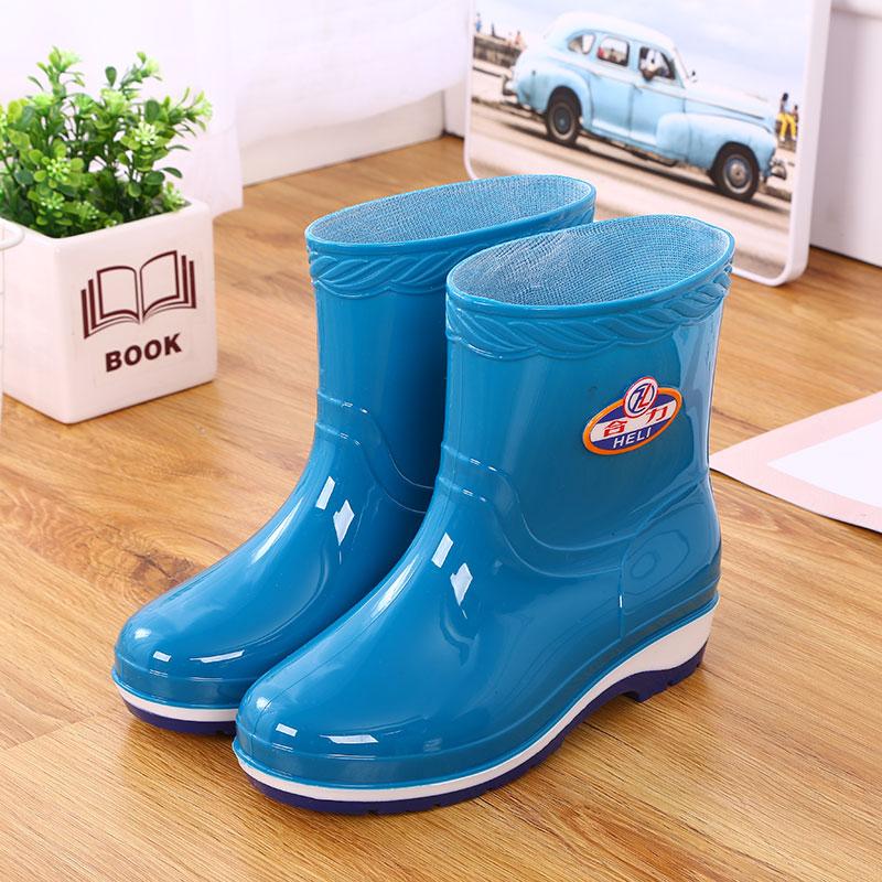 Short Rain Shoes Women's Non-slip and Wear-resistant Water Shoes Waterproof Glue Shoes Fleece Warm Water Boots Labor Protection Medium Tube Horse