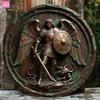 Vintage St Michael Archangel Metal Sign Bronze Aluminum Wall Art