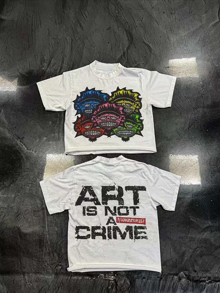 New ART Cartoon Front and Rear Printing 2109 Wide Version T-shirt Japanese and Korean Casual Top Summer Short Sleeve