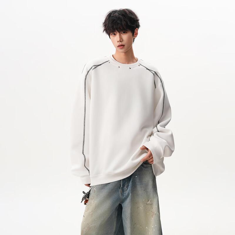 Wassup Sohot Men's Retro Rivet Loose Crewneck Sweatshirt