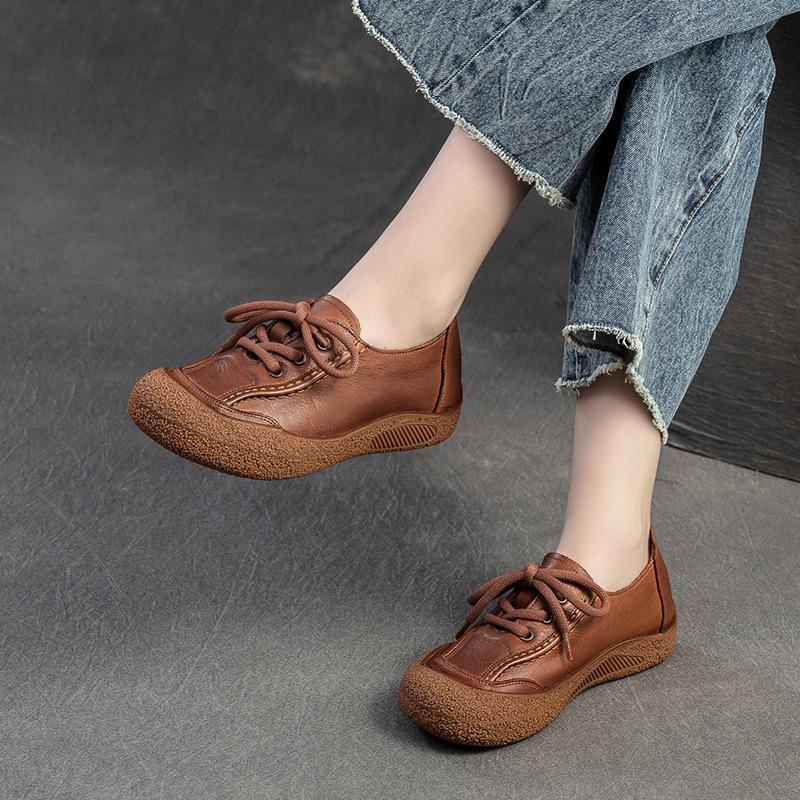 Fashion GKTINOO Sneakers Women Genuine Cow Leather Flats Round Toe Lace-Up Spring Autumn Lady Casual Flat Shoes Handmade Women Shoes