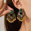 Bohemian Ethnic Rhinestone Tassel Petal Dangle Earrings for Women