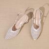 New French Niche Temperament Mid-heel Cut-out Woven One-line Buckle Strap High Heels Pointed Toe Shallow Mouth Sandals