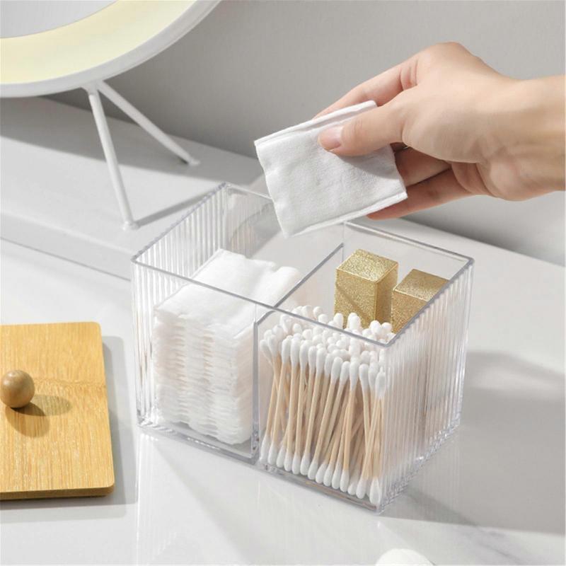 Sturdy Bathroom Storage Canister with Wood Lid Home Accessory for Organizing Cotton Swabs Covers Pads and Hair Bands  Clear