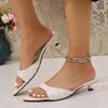 Sexy Silver Glitter Strap Slip On Sandals Women 2025 Summer Pointed Toe Slippers Comfortable Medium Heels Slides Size 42