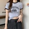 Sommer slank ung jente korte T-skjorter harajuku Enkelt bokstavtrykk Crop Tops Kvinner Uformelt kortermet T-skjorte Sports topp koreanske klær