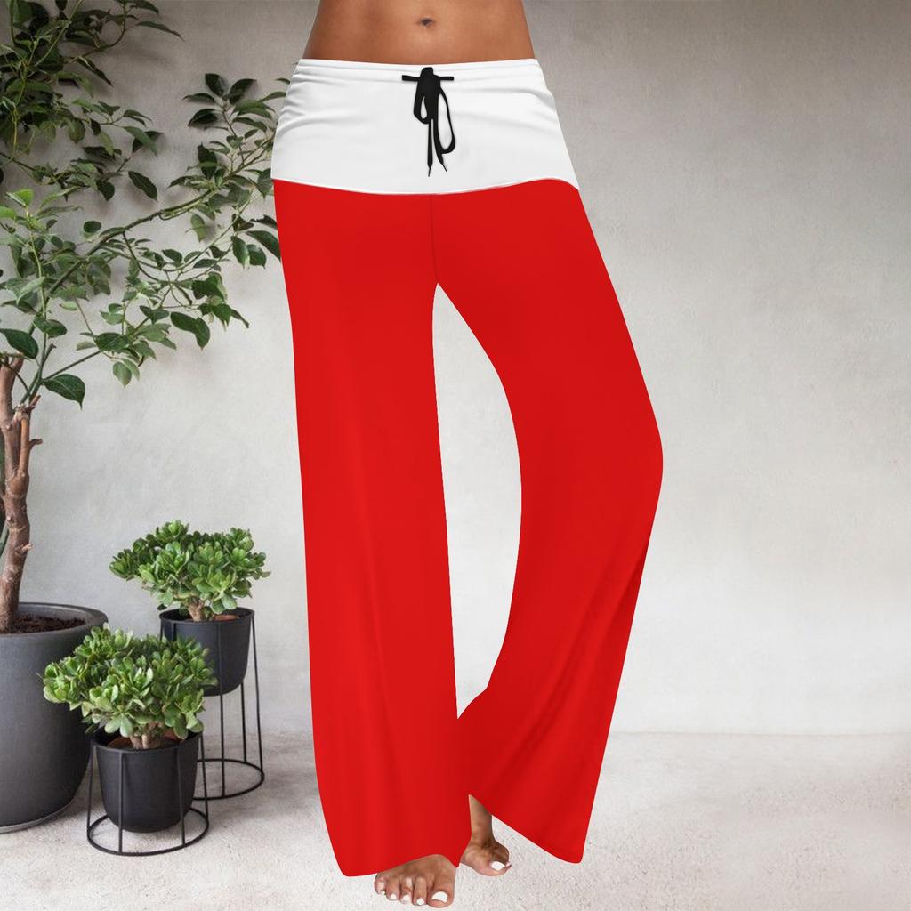 Women's Drawstring Elastic Waistband Wide Leg Color Matching Casual Pants
