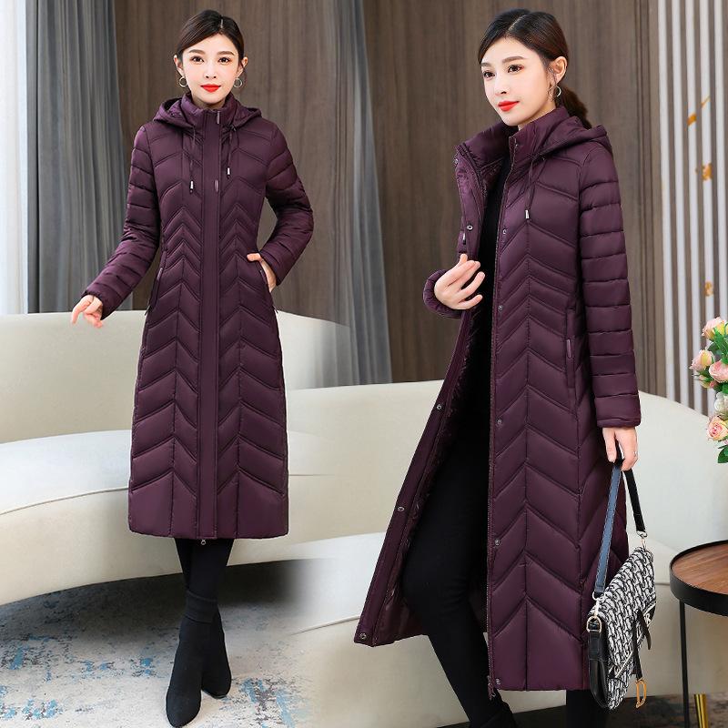 2025 long down cotton jacket women's winter long over the knee waist slimming women's cotton jacket padded jacket