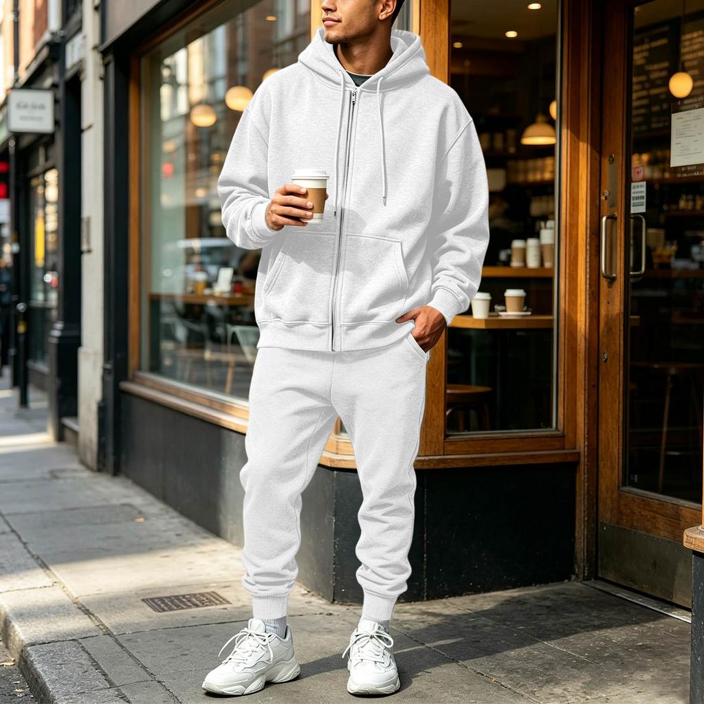 Men's Lined Zip Up Hoodie Sweatsuit Set Comfortable Athletic Track Suit with Pockets