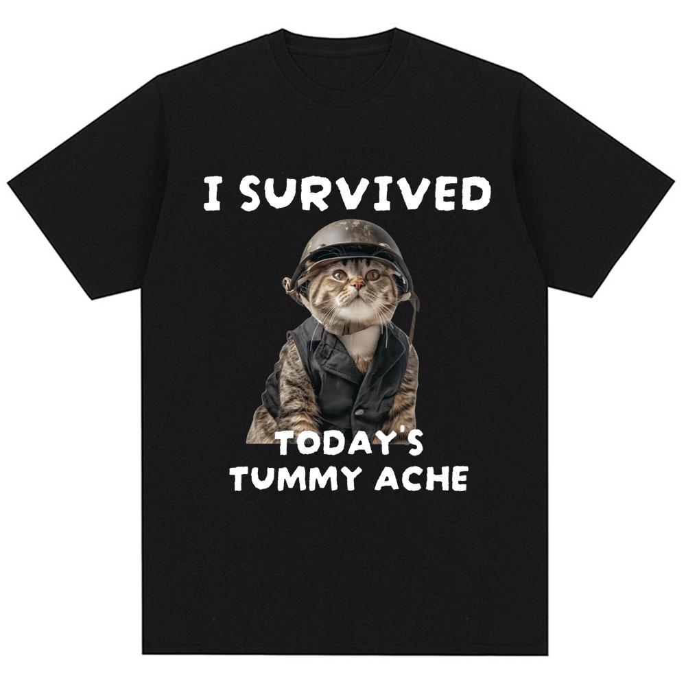 Thousand Yard Stare Cat Funny Meme T-shirt Humor Style Vintage High Quality T Shirt Men Women Oversized Casual Cotton Streetwear