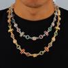 HHIOK Hip Hop Necklace for Men Colored Zircon Geometric Chain White Gold Plated Jewelry Trendy Gift for Men Women