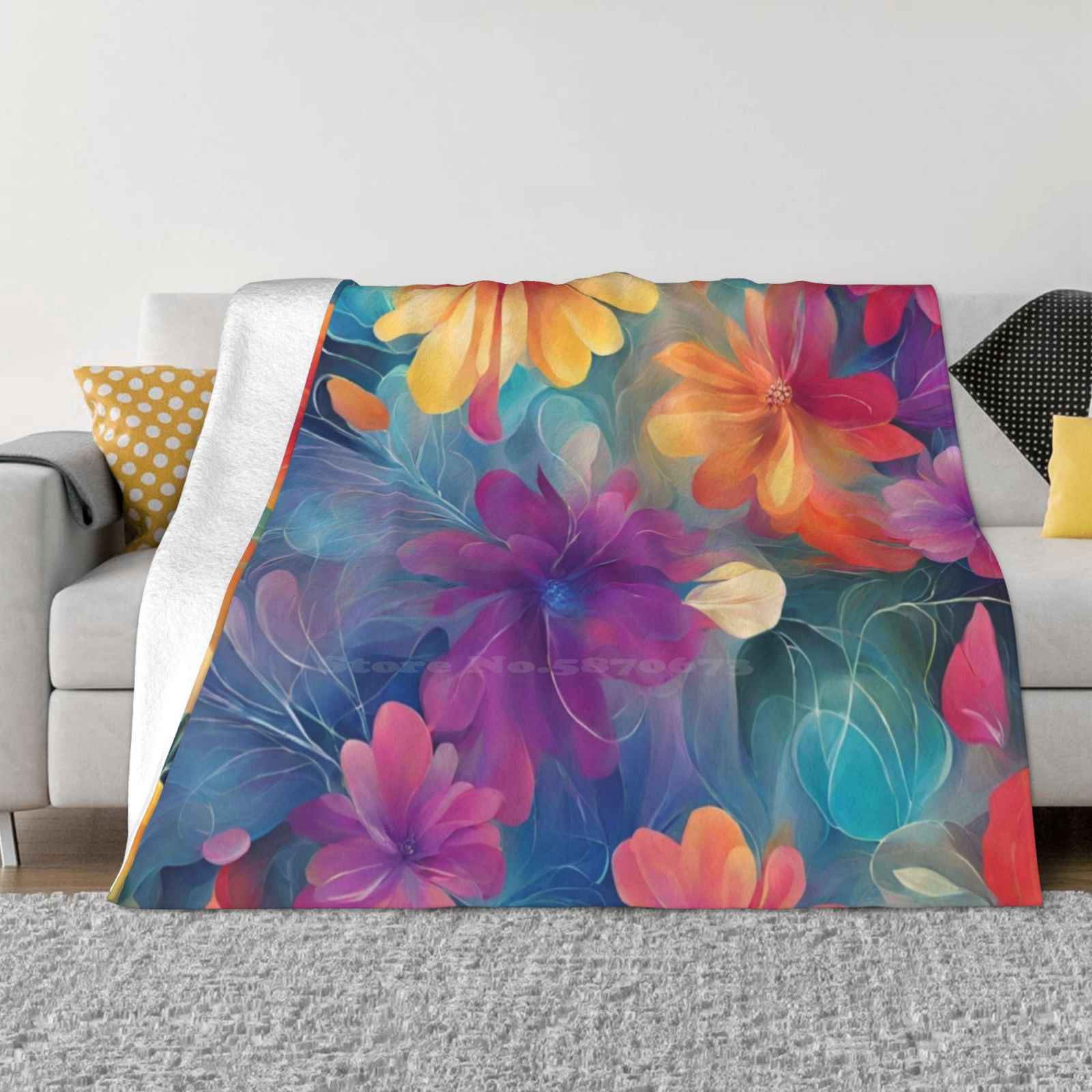 

Colourful Abstract Flowers Pattern Top Quality Comfortable Bed Sofa Soft Blanket Abstract Blooms Petals Orange Blue Yellow 30x40in