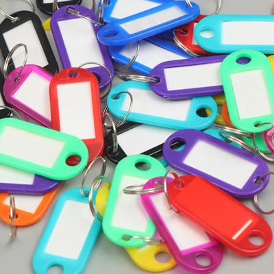Lot de 30 porte-clés en plastique coloré avec nom numéroté, étiquette d'identification pour bagages, étiquettes de nom avec anneau fendu