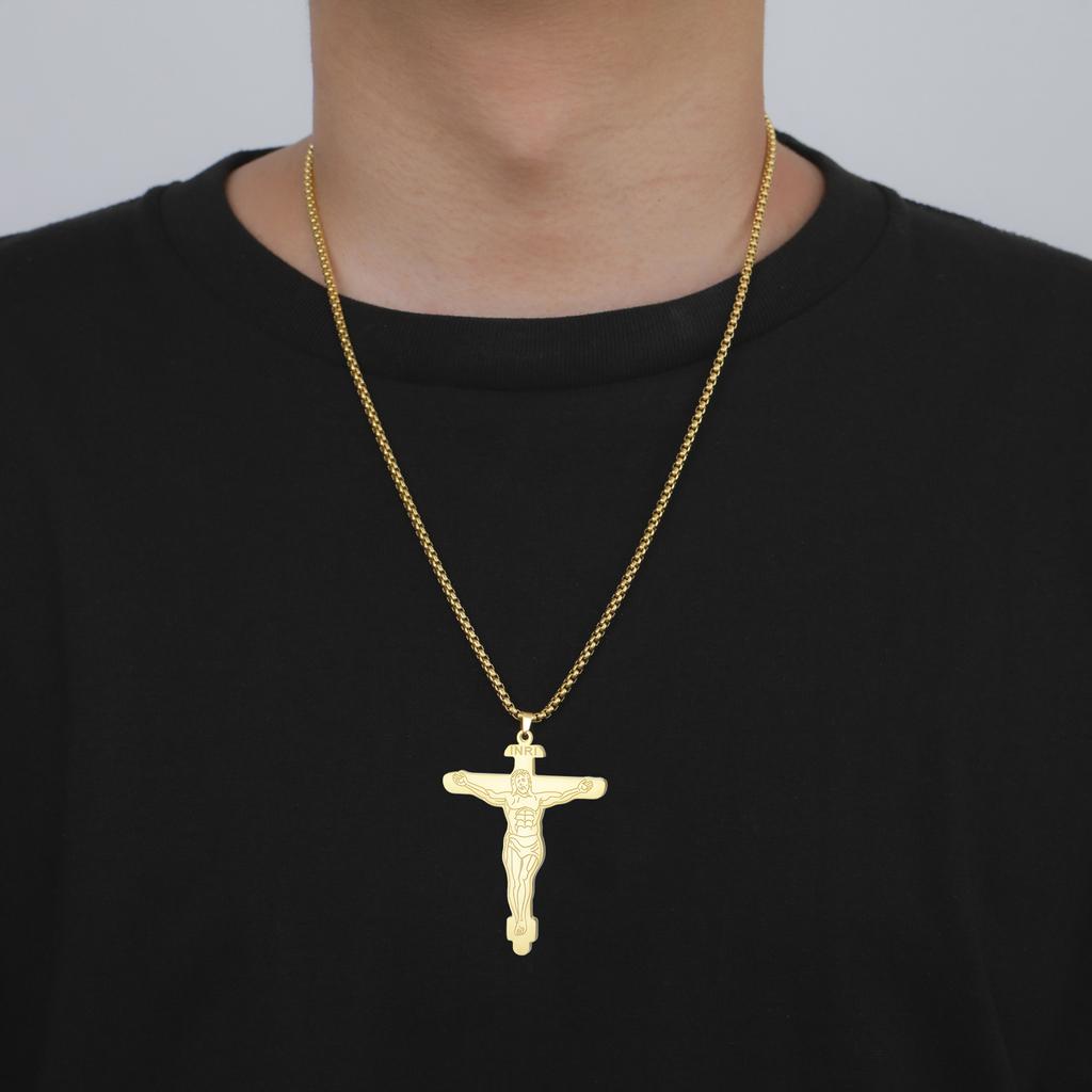 INRI Jesus Crucifix Cross Pendant Necklace Stainless Steel Christian Religious Faith Engraved Jesus Christ Amulet Jewelry Gifts