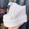 Fashion 14CM Summer new half slippers round toe without heel inside increase women sneakers Breathable canvas Platform Wedge shoes