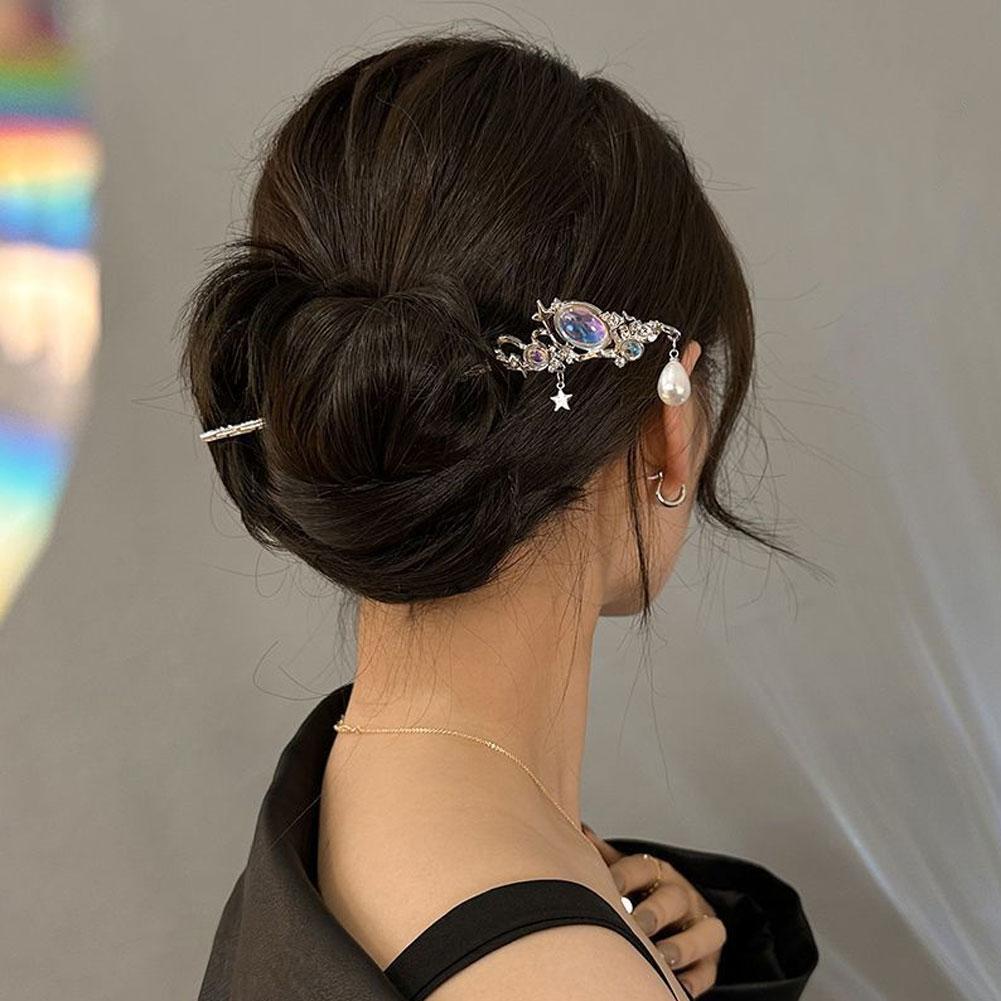 Light Luxury Starry Sky Moonstone Tassel Hairpin Hair Accessory Elegant Hair Stick for Women