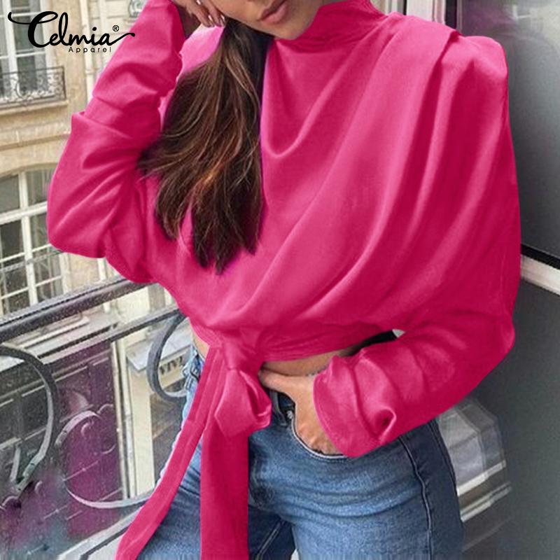 

Celmia Весна Женщины Кружева Вверх Длинные рукава Стенд Воротник Однотонная блузка