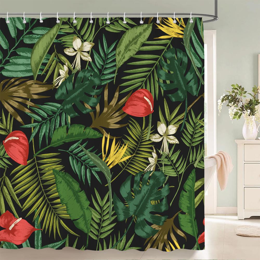 

Tropical Plant Green Leaves Shower Curtain Bathroom Curtains With Hooks Monstera Palm Trees Waterproof Fabric Bathtub Decor W60H190(CM)-1 Pcs
