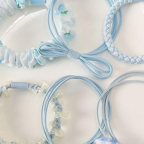 6Pcs Hair Ropes Braided Design Faux Pearls Bow Decor Hair Ties Soft Fabric High Elasticity No Damage Hair Bands Ponytail Holder Hair Accessories