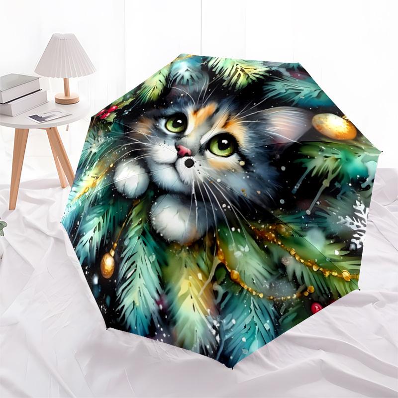 1pc Christmas Cat Automatic Umbrella - Automatic Opening And Closing, Sturdy Iron Frame, Formal Occasions yy251018130