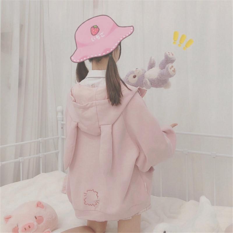 Roztomilá mikina do uší jaro podzim mikina s kapucí streetwear ženy oversized mikiny ležérní mikina v japonském stylu kawaii dívka