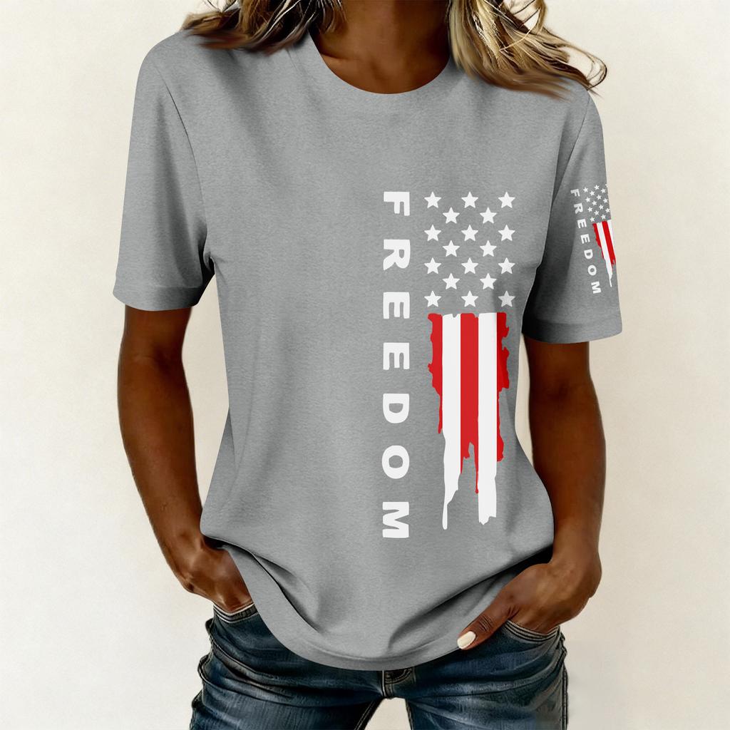 Women's Casual Printed T-Shirt Round Neck Pullover Short Sleeve Top