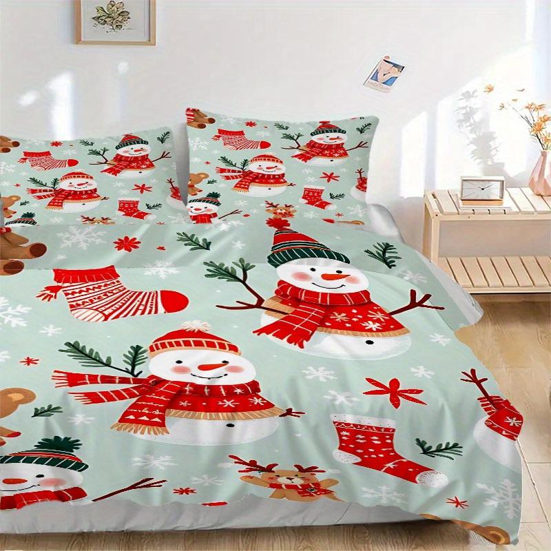 3Pcs Snowman Printed Bedding Set, Breathable And Soft,(Includes 1 Duvet Cover And 2 Pillowcases, Quilt Not Included) yy250815182