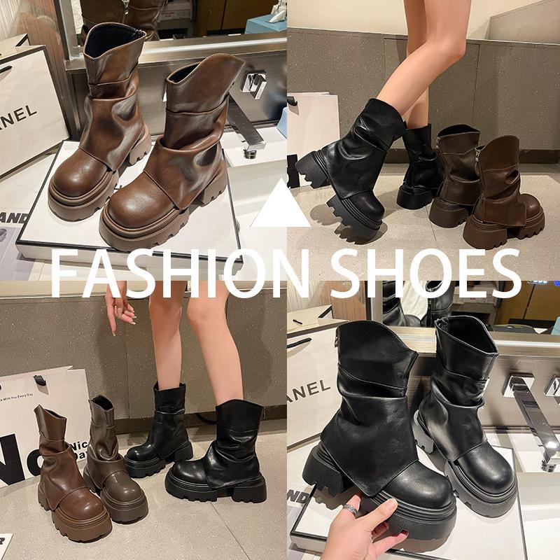 Drag cool Internet celebrity fashion skirt boots women's short boots 2025 autumn and winter new thin Martin boots thick-soled muffin trouser boots