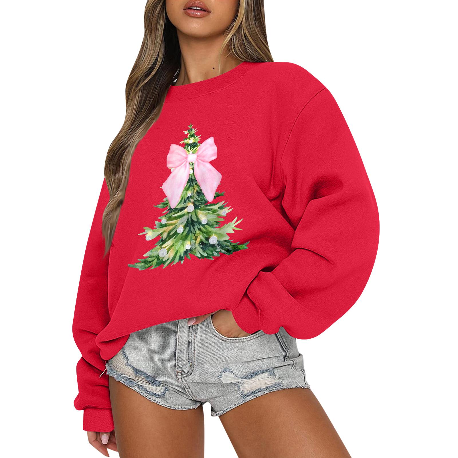 

Женские топы Женский свитшот с длинным рукавом Повседневный с круглым вырезом Свободного кроя Пуловер Флисовые топы L красный