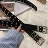 Y2K Punk Rivet Leather Belts Women Men Star PU Black White Waist Strap Double Row Hollow Trendy Waistband Jeans Skirt Decoration