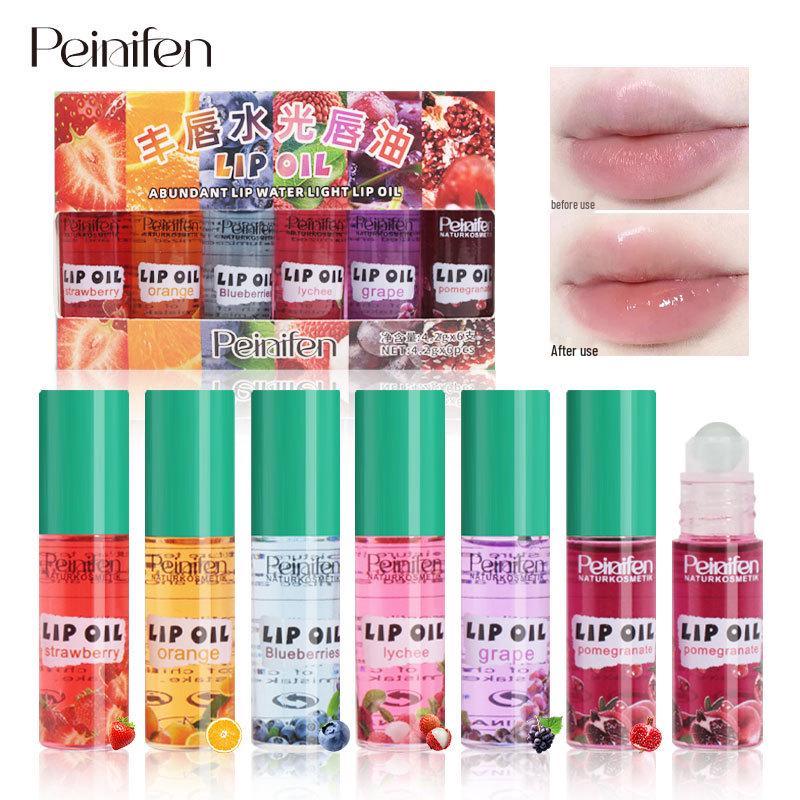 Pennyfen 6-teiliges nährendes Lippenöl-Roller-Set mit Fruchtduft