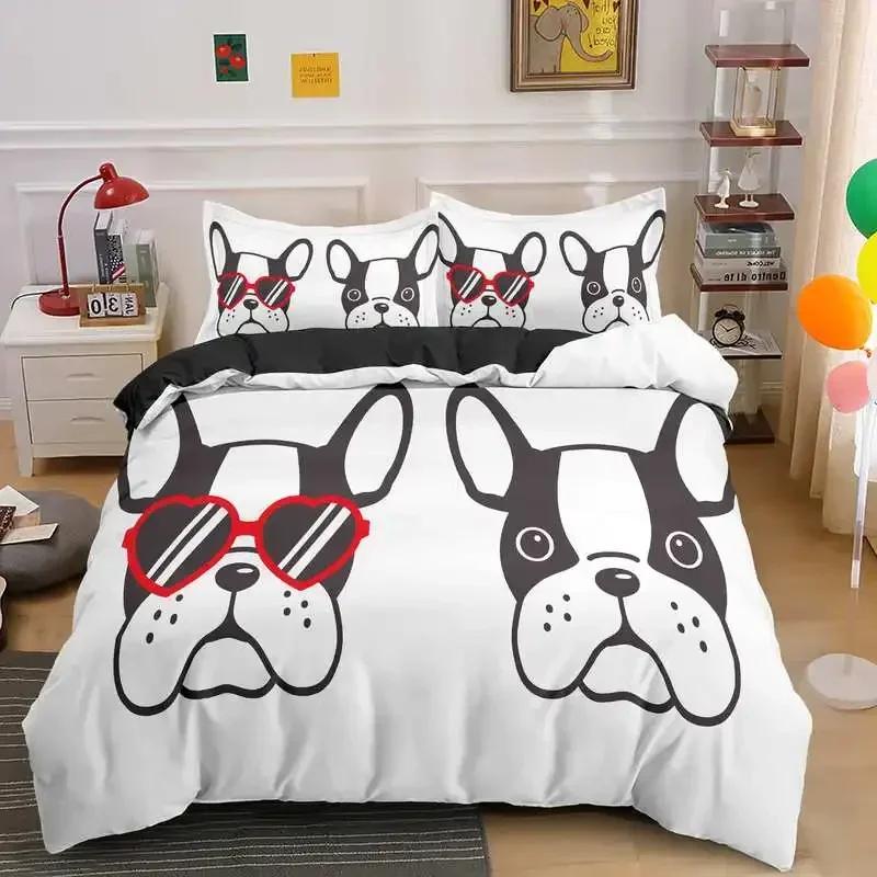 Bulldog Bettwäscheset Haustier Tier Hund Bequem Bettdecke Steppdecke Bezug Kissenbezug Bettwäscheset Kinder Schlafzimmer Dekoration Heimtextil