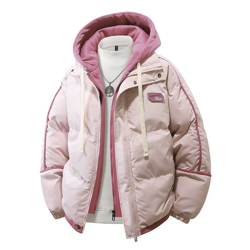 Winter New Thick Cotton Jacket for Men and Women, Versatile Casual Fake Two-Piece Hooded Puffer Jacket Trendy