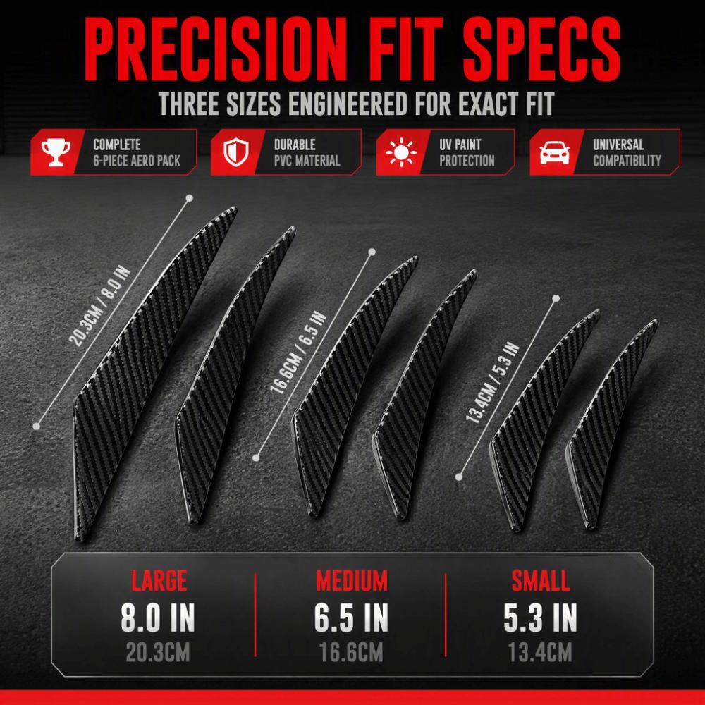 6PCS PVC Car Bumper Fin Universal Car Spoiler Lip Sleek Car Diffuser Valance Bumper Outer Upgrade