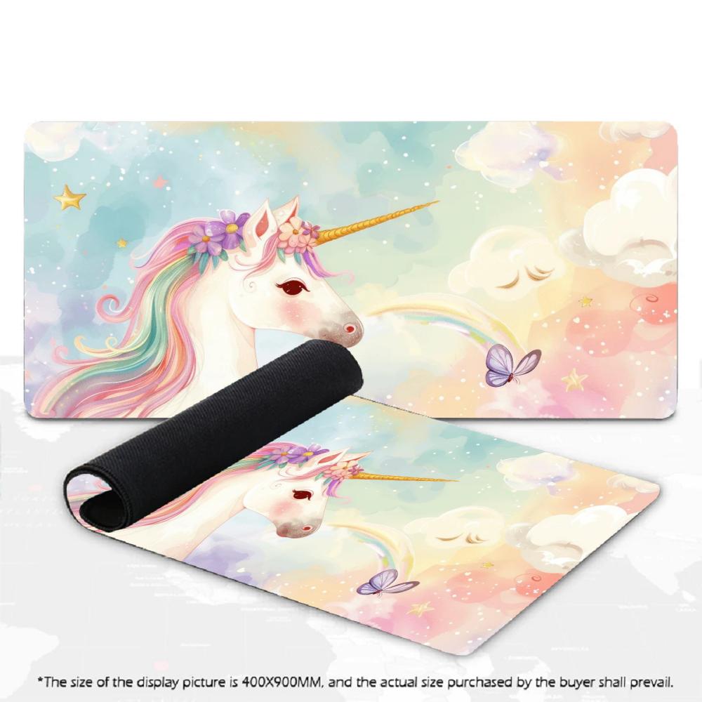 Cute Cartoon Unicorn Mouse Pad XXL Colorful Flower Garden Non‑Slip Rubber Deskmat Pc Game Keyboard Mats Large Computer Mouse Mat